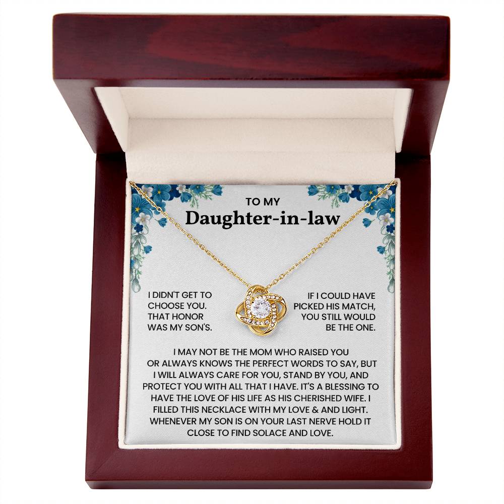 To My Daughter-in-Law – "A Blessing to Our Family" Love Knot Necklace