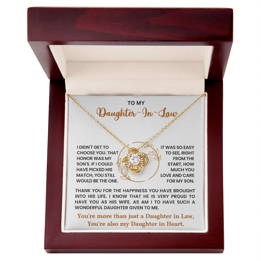 To My Daughter-in-Law – “Daughter in Heart” Love Knot Necklace