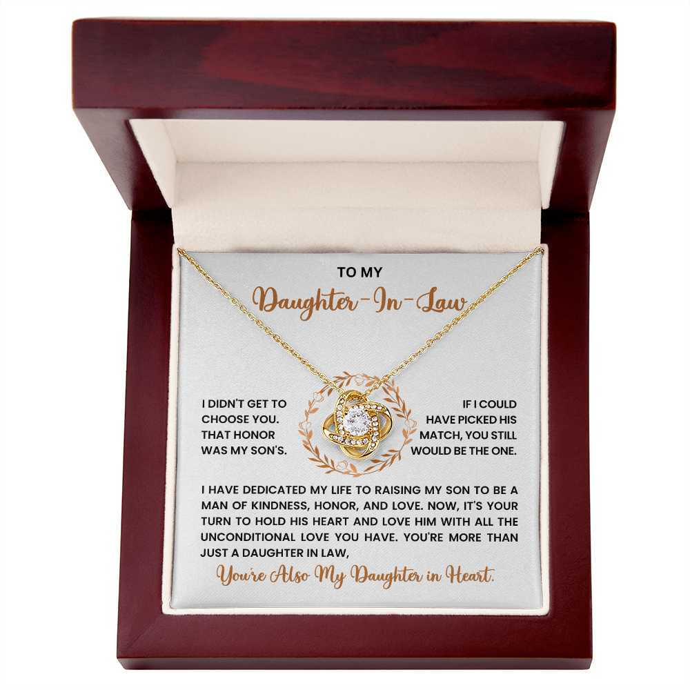 To My Daughter-in-Law – “Daughter in Heart” Love Knot Necklace