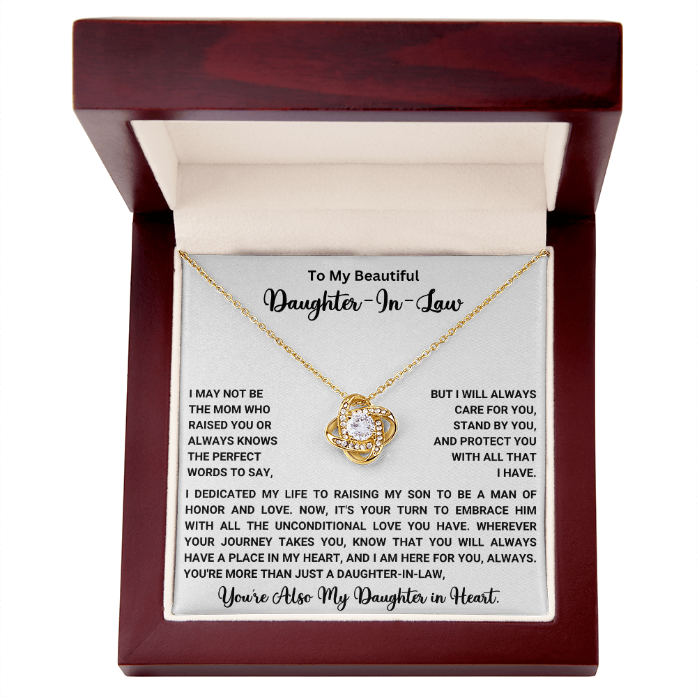 To My Beautiful Daughter-In-Law – “Daughter in My Heart” Love Knot Necklace