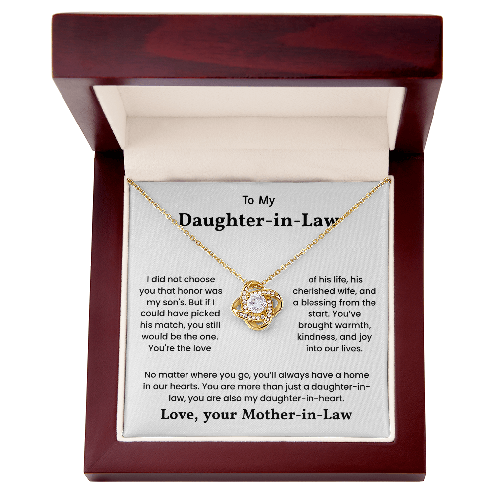 To My Daughter-in-Law – "Daughter-in-Heart" Love Knot Necklace