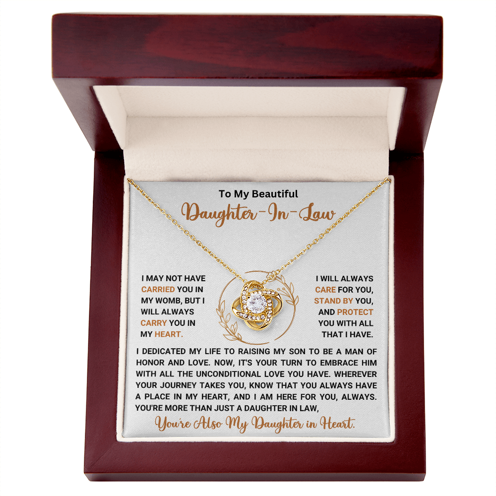 To My Duaghter-In-Law "I Will Always Carry You In My Heart" Love Knot Necklace