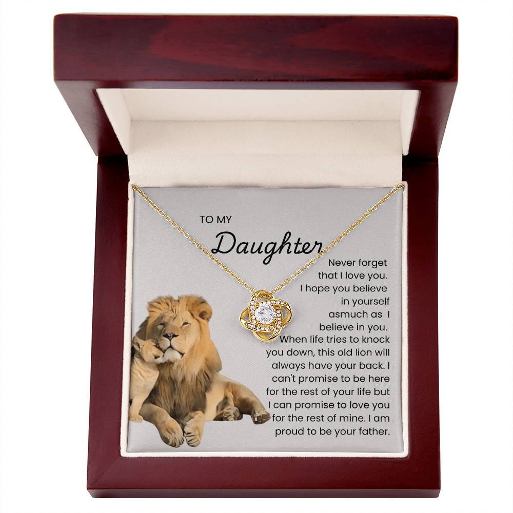 To My Daughter – “This Old Lion Will Always Protect You” Love Knot Necklace