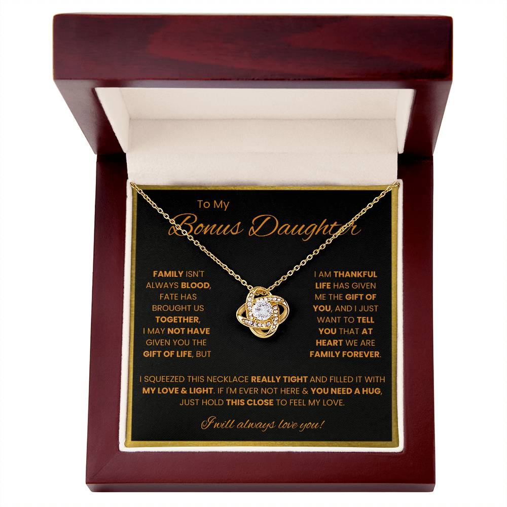 To My Bonus Daughter – “Family Forever” Love Knot Necklace