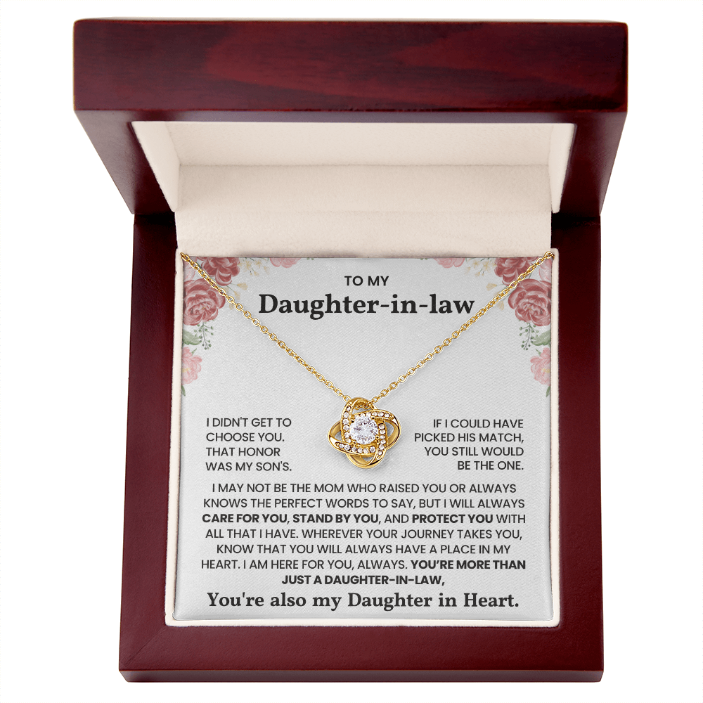 To My Daughter-in-Law – “Always Have A Place in My Heart” Love Knot Necklace