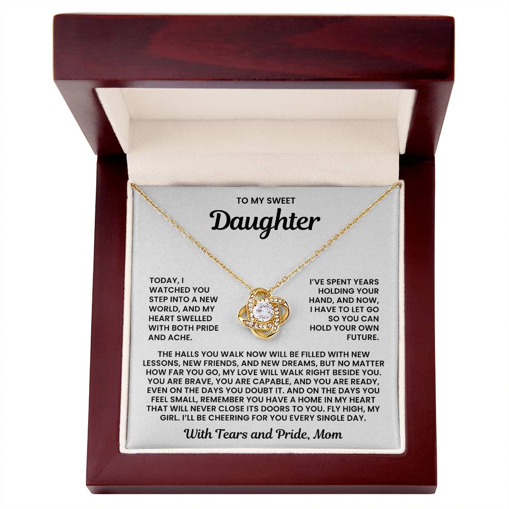 To My Sweet Daughter – “With Tears and Pride” Love Knot Necklace