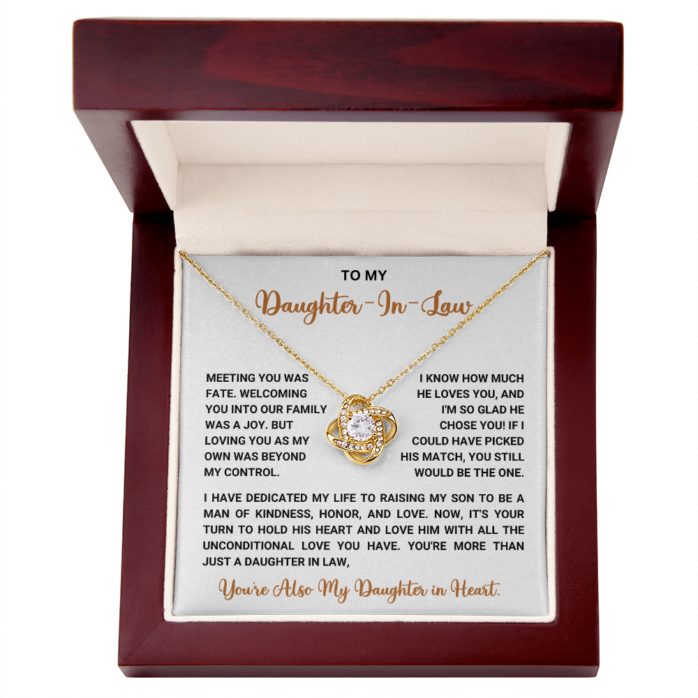 To My Daughter-in-Law – “You're Also My Daughter in Heart” Love Knot Necklace