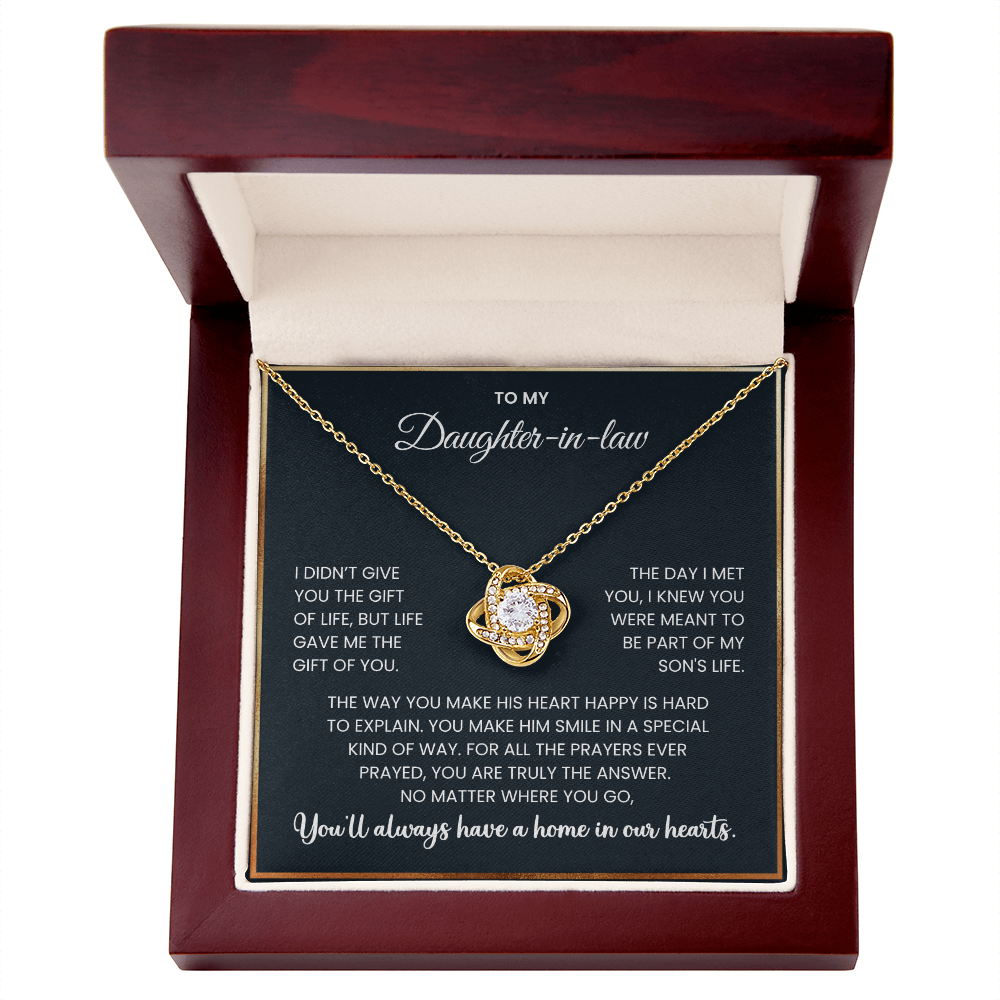To My Daughter-in-Law -"You'll always have a home in our hearts" Love Knot Necklace