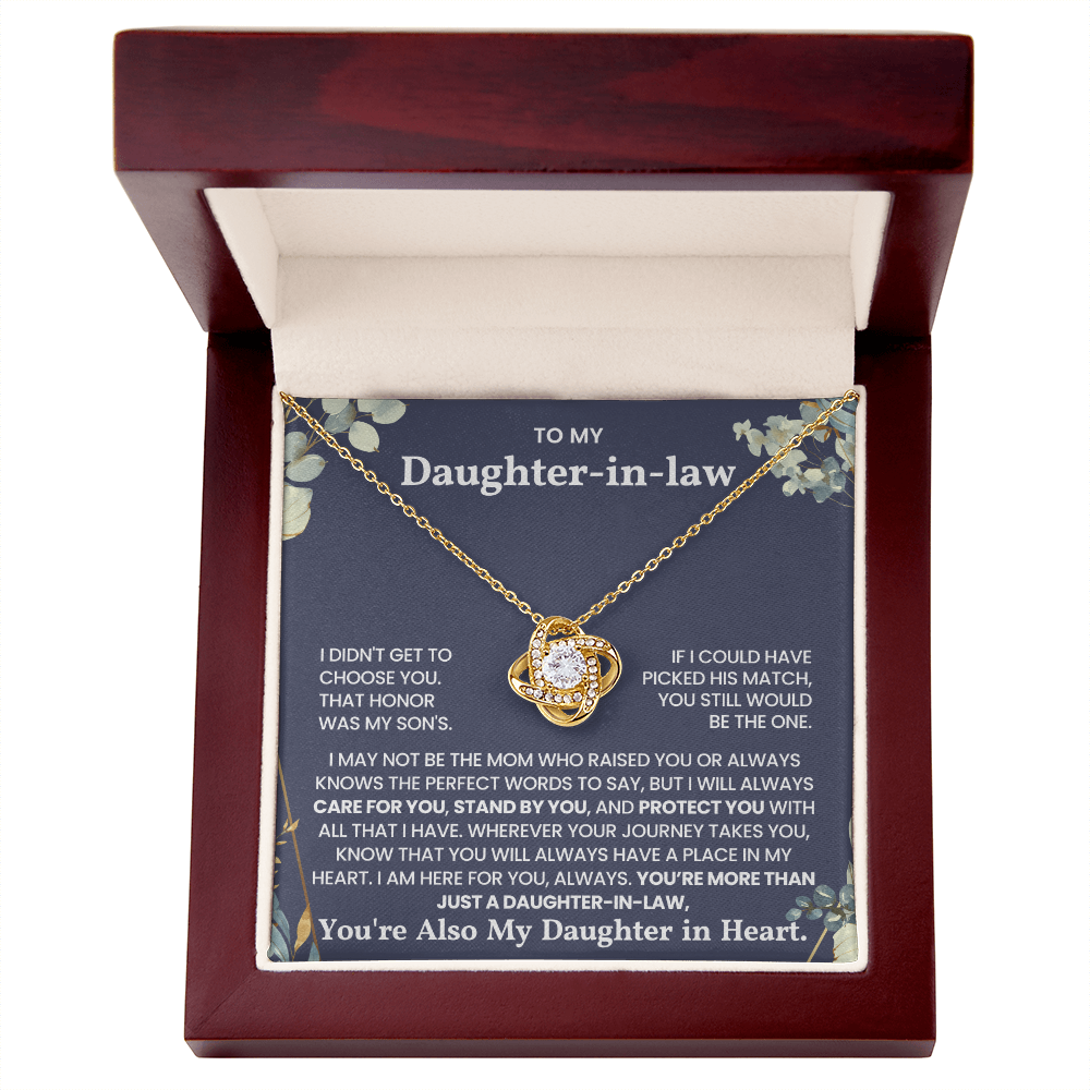 To My Daughter-in-law – “I Will Always Care For You, Stand By You” Love Knot Necklace