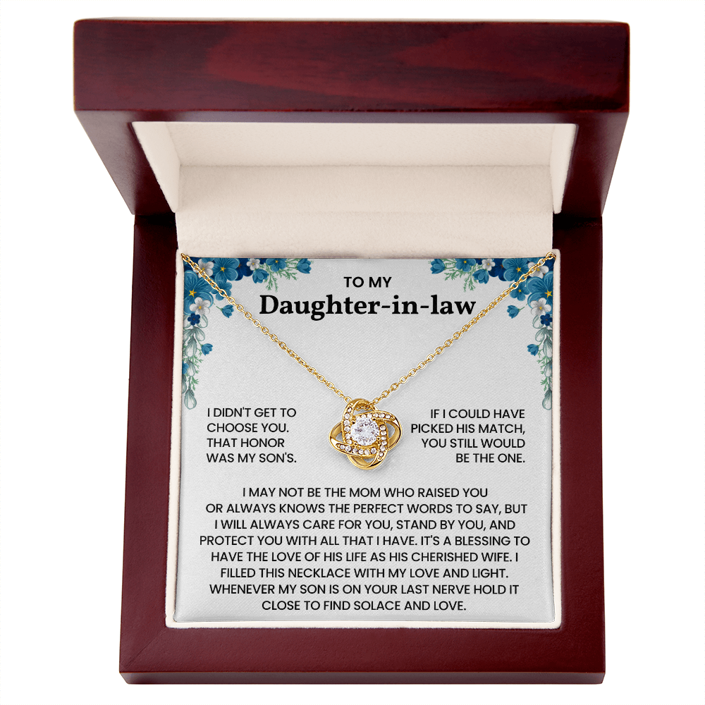 To My Daughter-in-Law – "A Blessing to Our Family" Love Knot Necklace