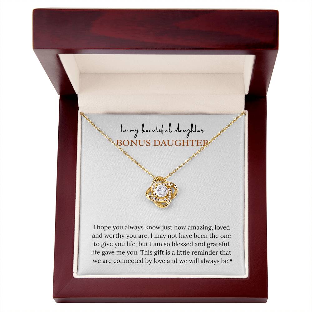 To My Wonderful Bonus Daughter – “Connected by Love” Love Knot Necklace