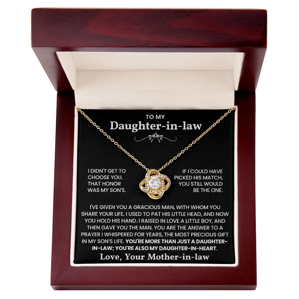 To My Daughter-in-Law – “A Bond Beyond Marriage” Love Knot Necklace