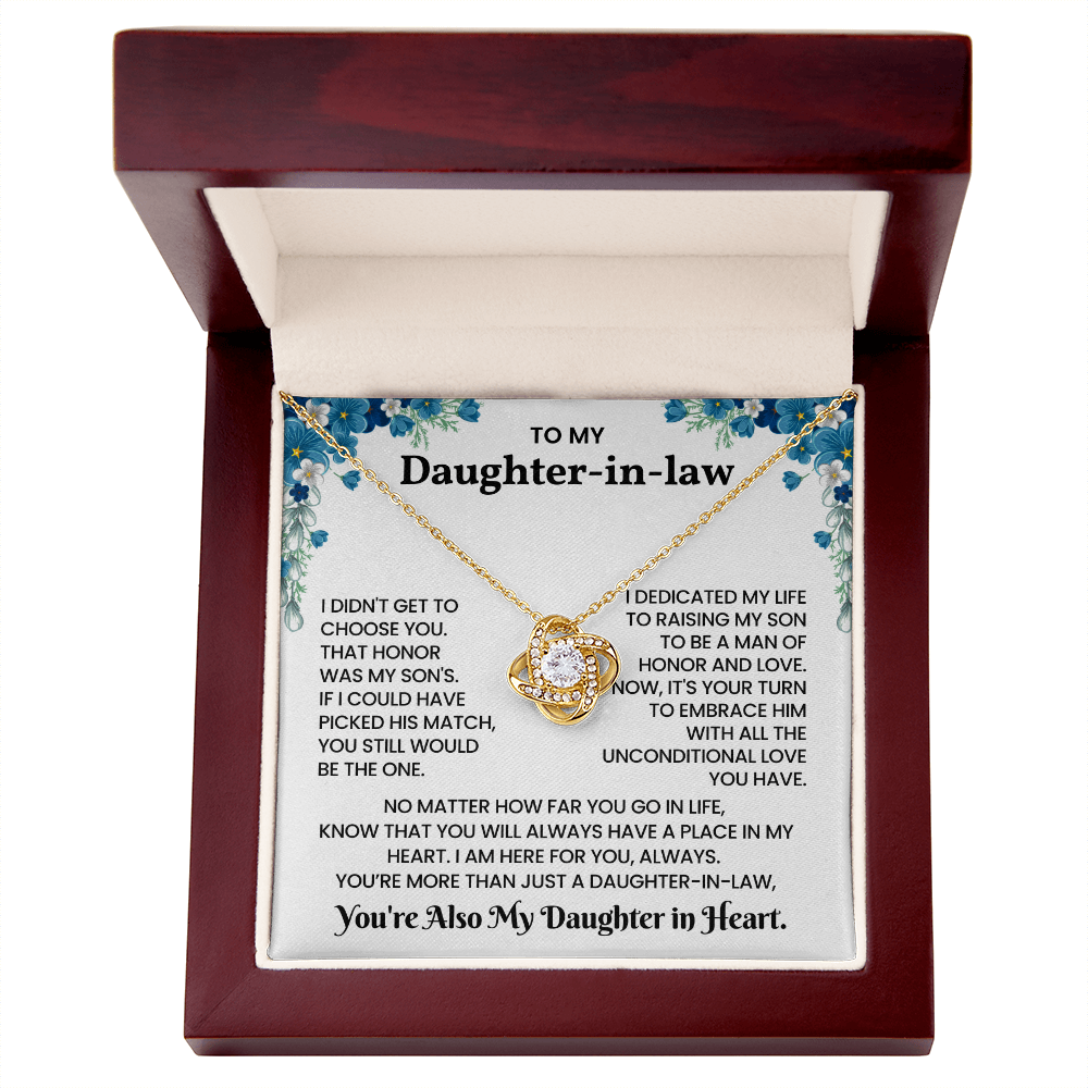 To My Daughter-in-law – “You Will Always Have A Place In My Heart” Love Knot Necklace