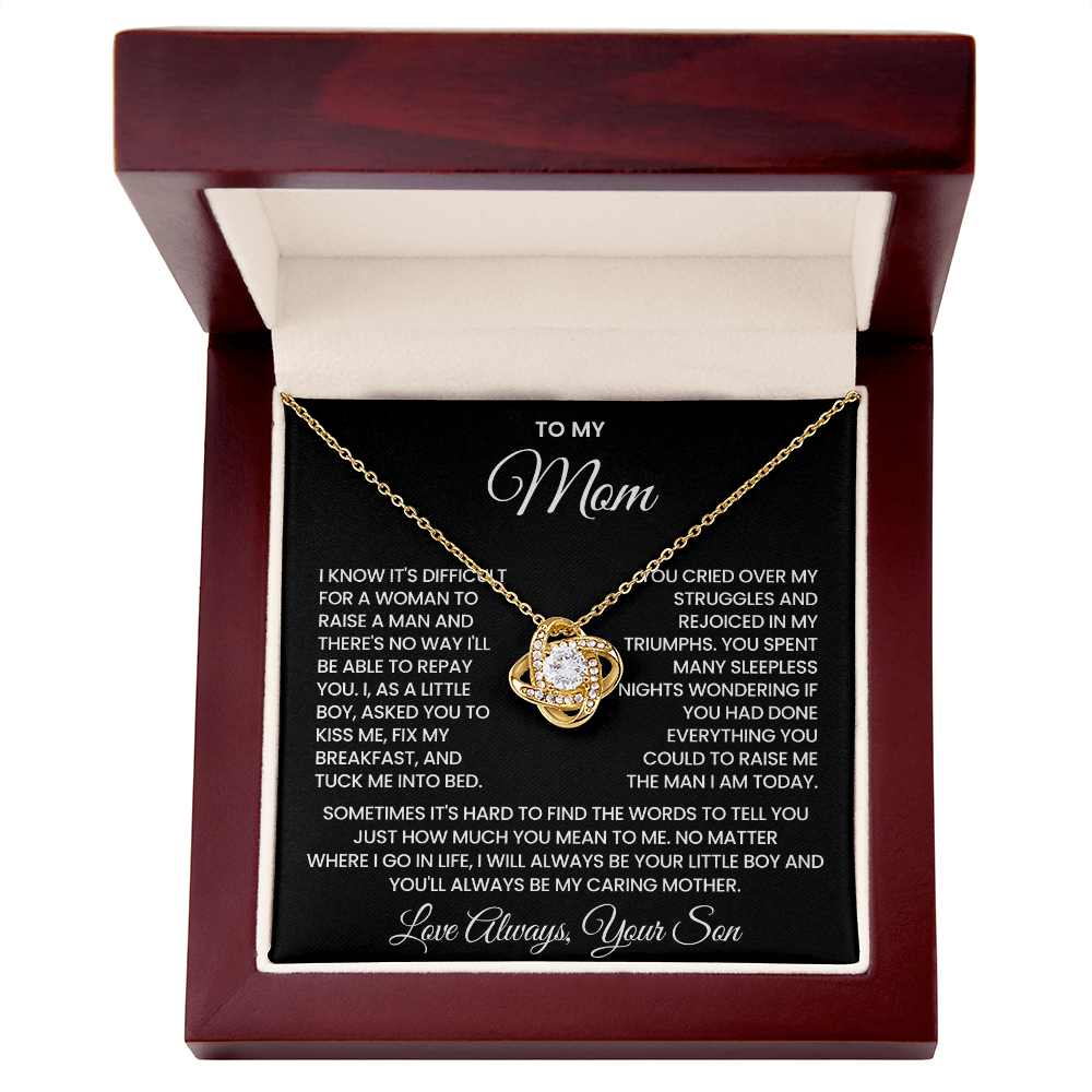 To My Mom – “Always Your Little Boy” Love Knot Necklace