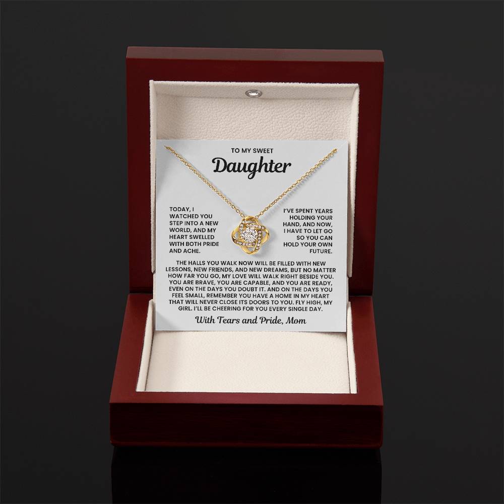 To My Sweet Daughter – “With Tears and Pride” Love Knot Necklace