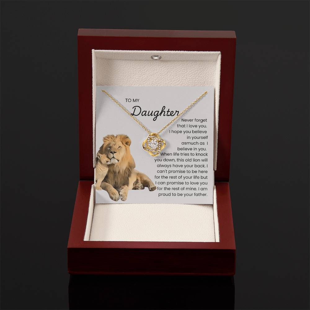To My Daughter – “This Old Lion Will Always Protect You” Love Knot Necklace
