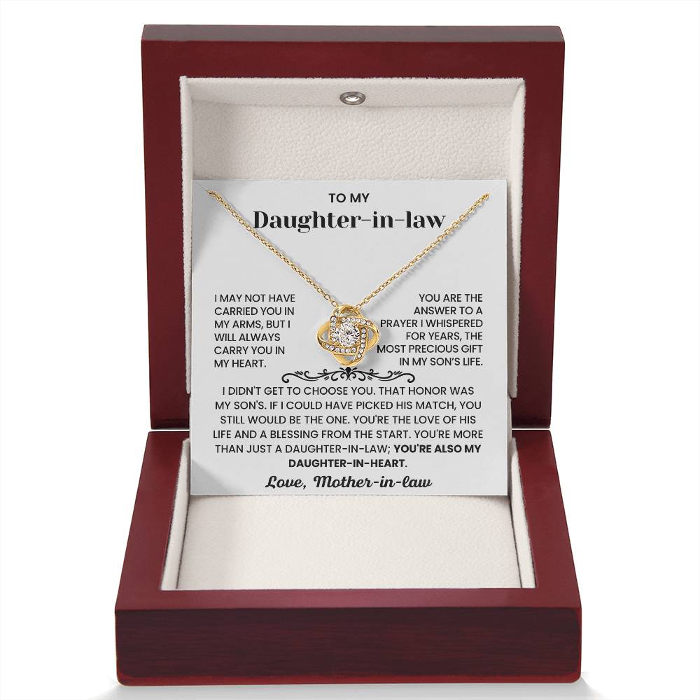 To My Daughter-in-Law – "Daughter-in-Heart" Love Knot Nacklace