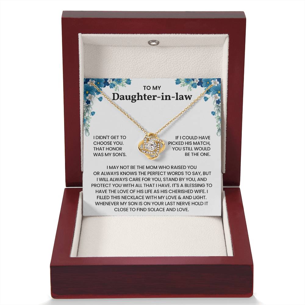 To My Daughter-in-Law – "A Blessing to Our Family" Love Knot Necklace