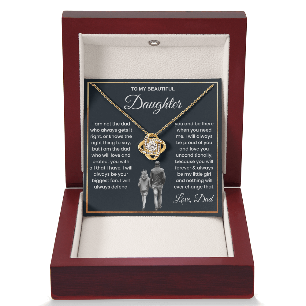 To My Beautiful Daughter – “Forever My Little Girl” Love Knot Necklace
