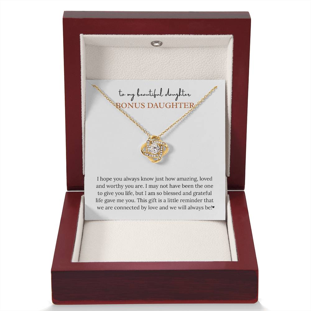 To My Wonderful Bonus Daughter – “Connected by Love” Love Knot Necklace