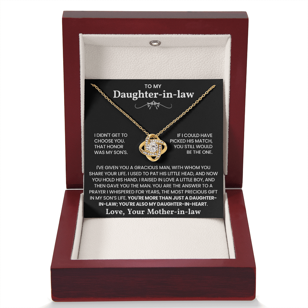 To My Daughter-in-Law – “A Bond Beyond Marriage” Love Knot Necklace