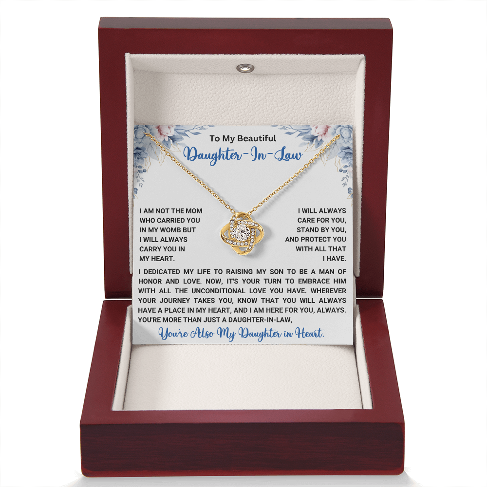 To My Beautiful Daughter-In-Law – “Carried in My Heart” Love Knot Necklace