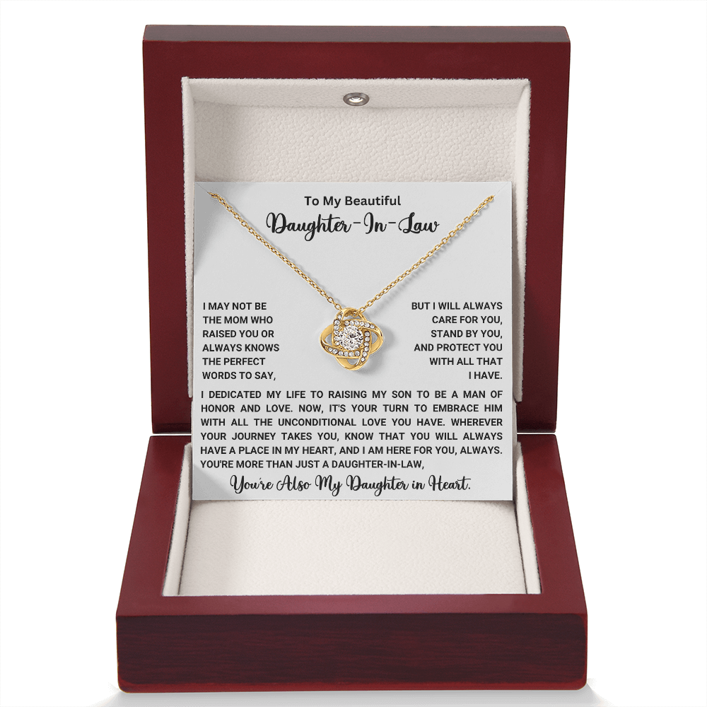 To My Beautiful Daughter-In-Law – “Daughter in My Heart” Love Knot Necklace