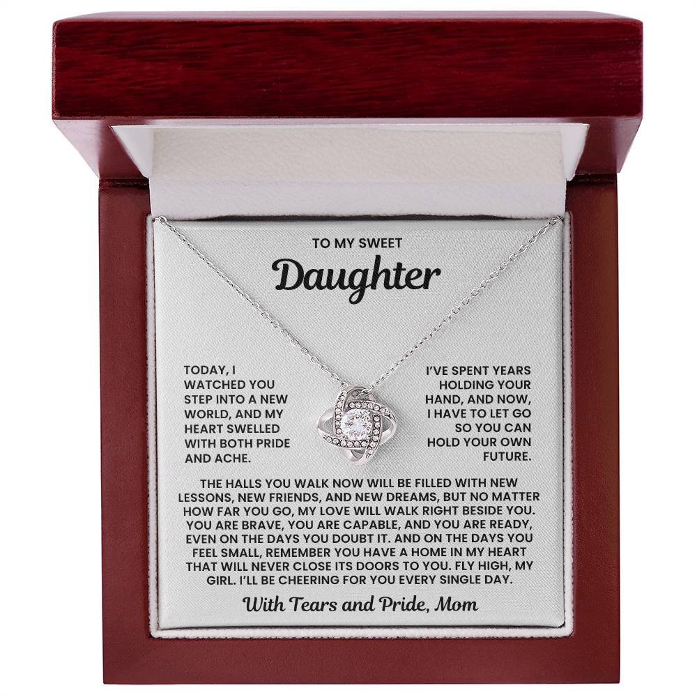 To My Sweet Daughter – “With Tears and Pride” Love Knot Necklace