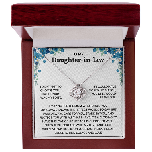 To My Daughter-in-Law – "A Blessing to Our Family" Love Knot Necklace