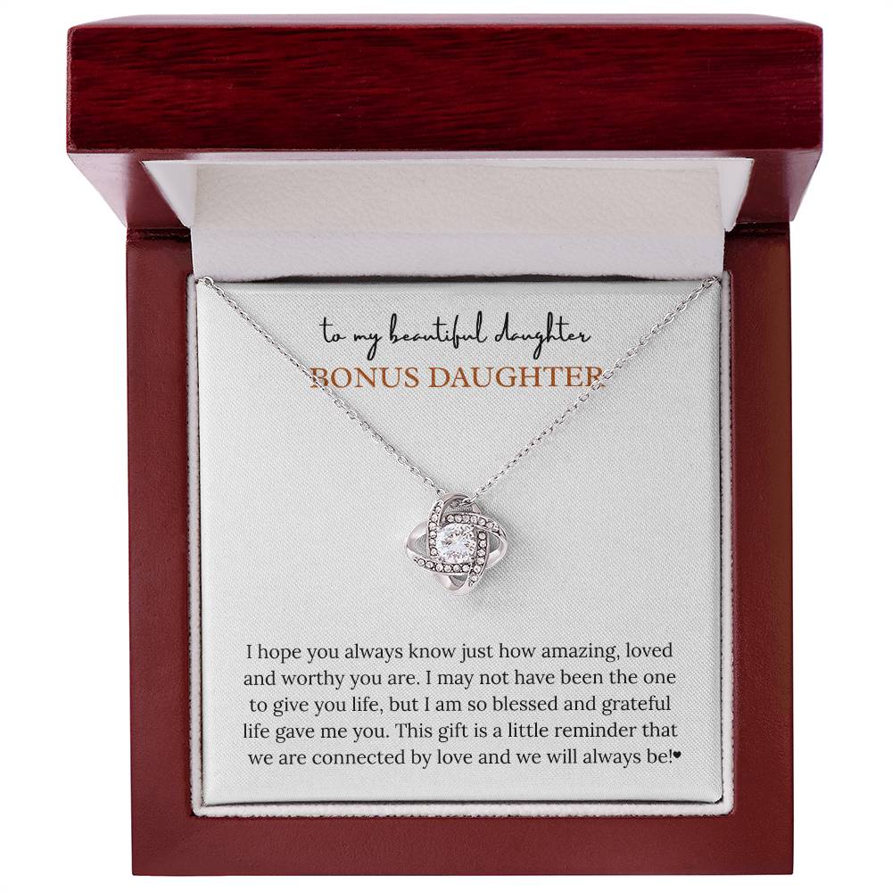 To My Wonderful Bonus Daughter – “Connected by Love” Love Knot Necklace