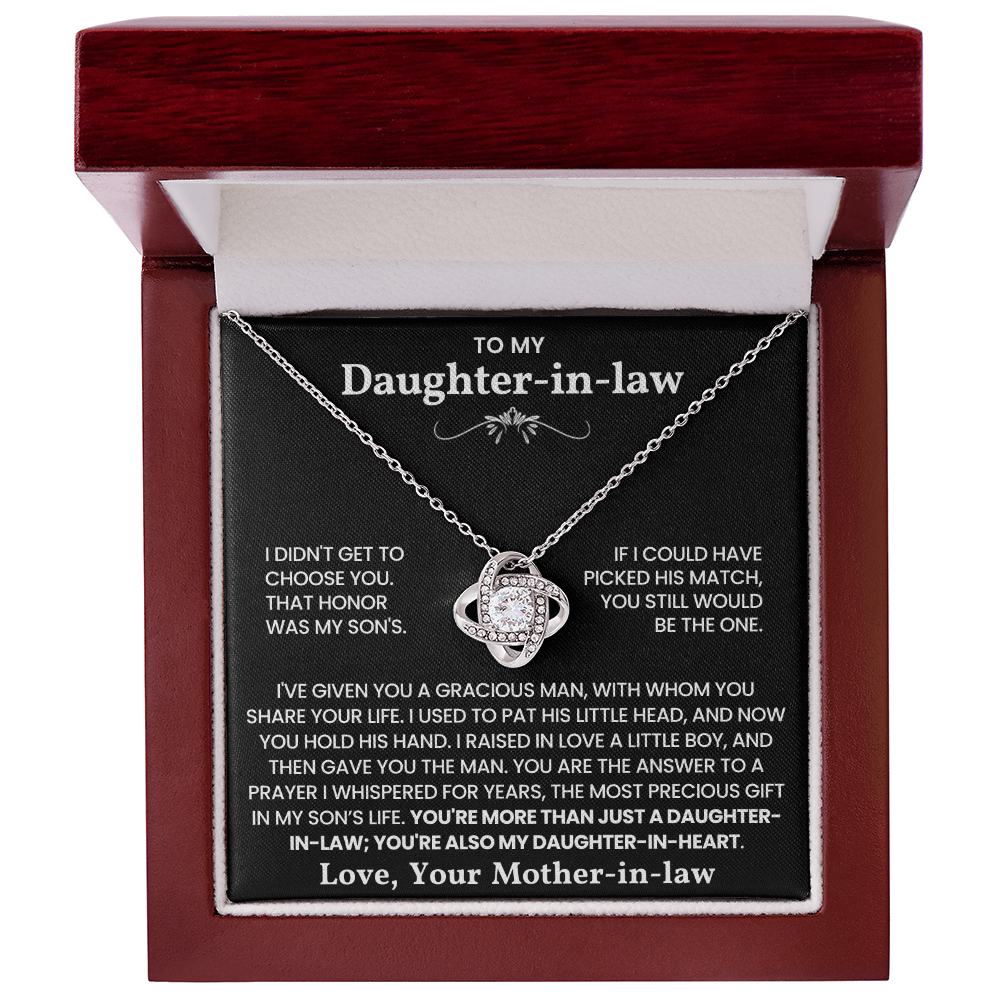 To My Daughter-in-Law – “A Bond Beyond Marriage” Love Knot Necklace