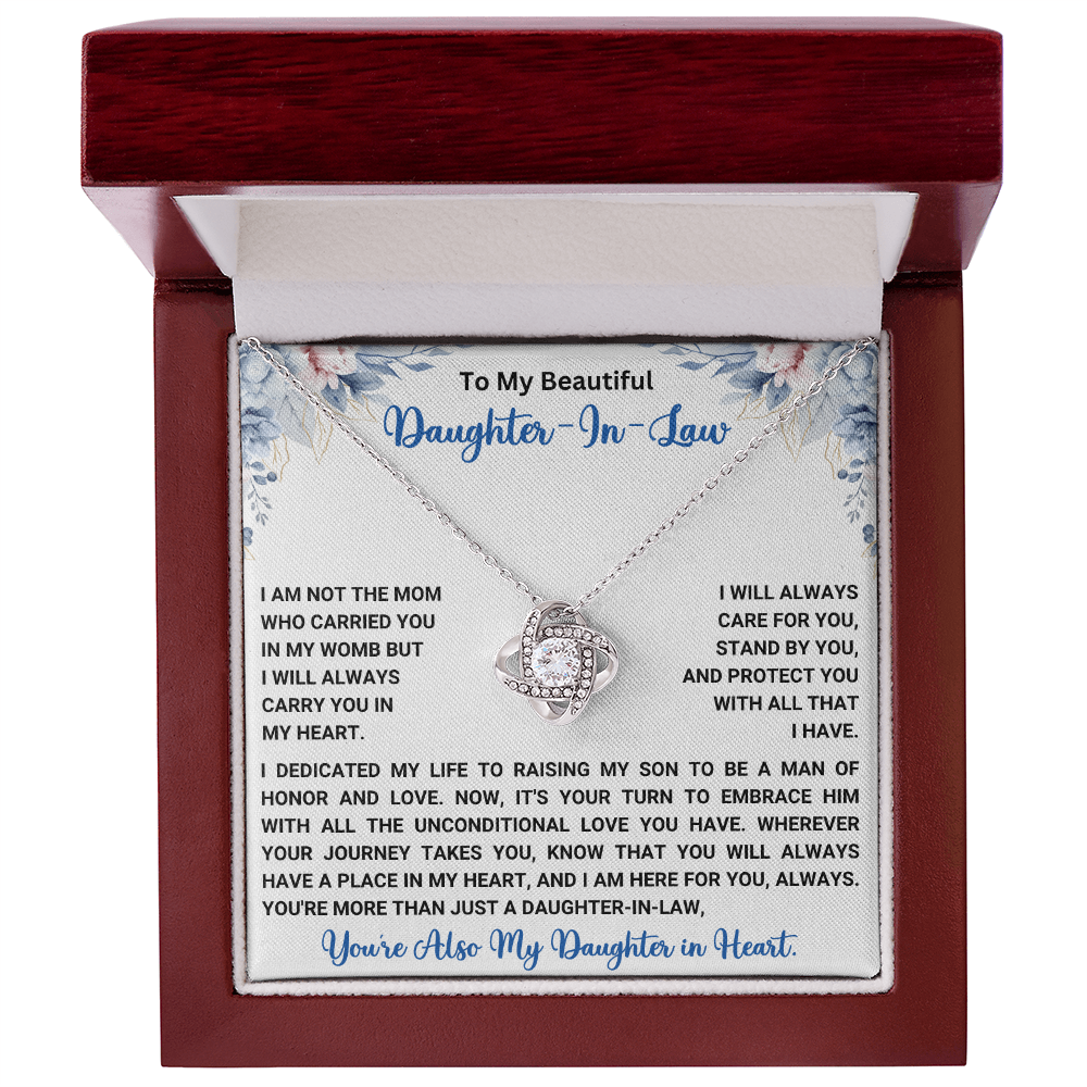 To My Beautiful Daughter-In-Law – “Carried in My Heart” Love Knot Necklace