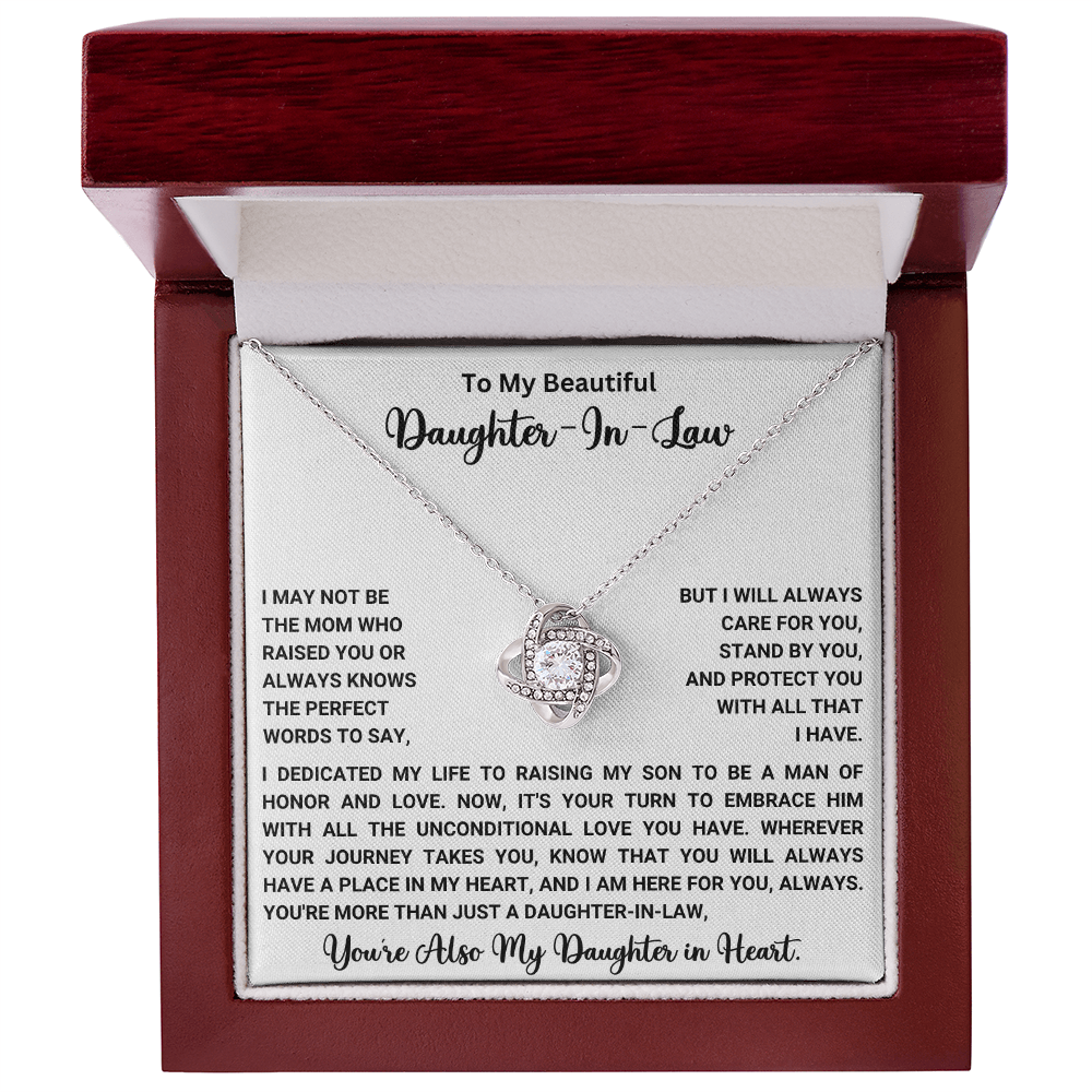 To My Beautiful Daughter-In-Law – “Daughter in My Heart” Love Knot Necklace