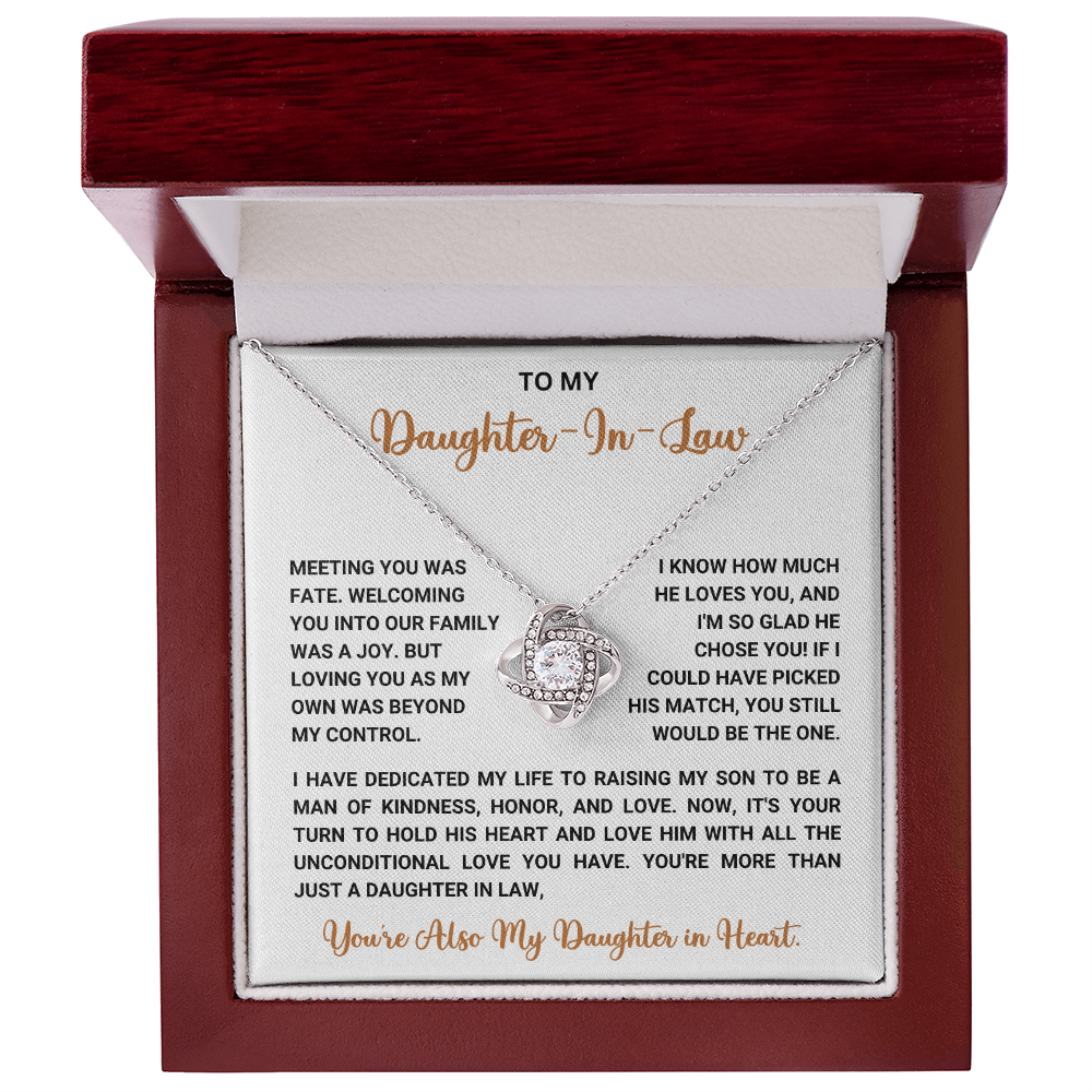 To My Daughter-in-Law – “You're Also My Daughter in Heart” Love Knot Necklace
