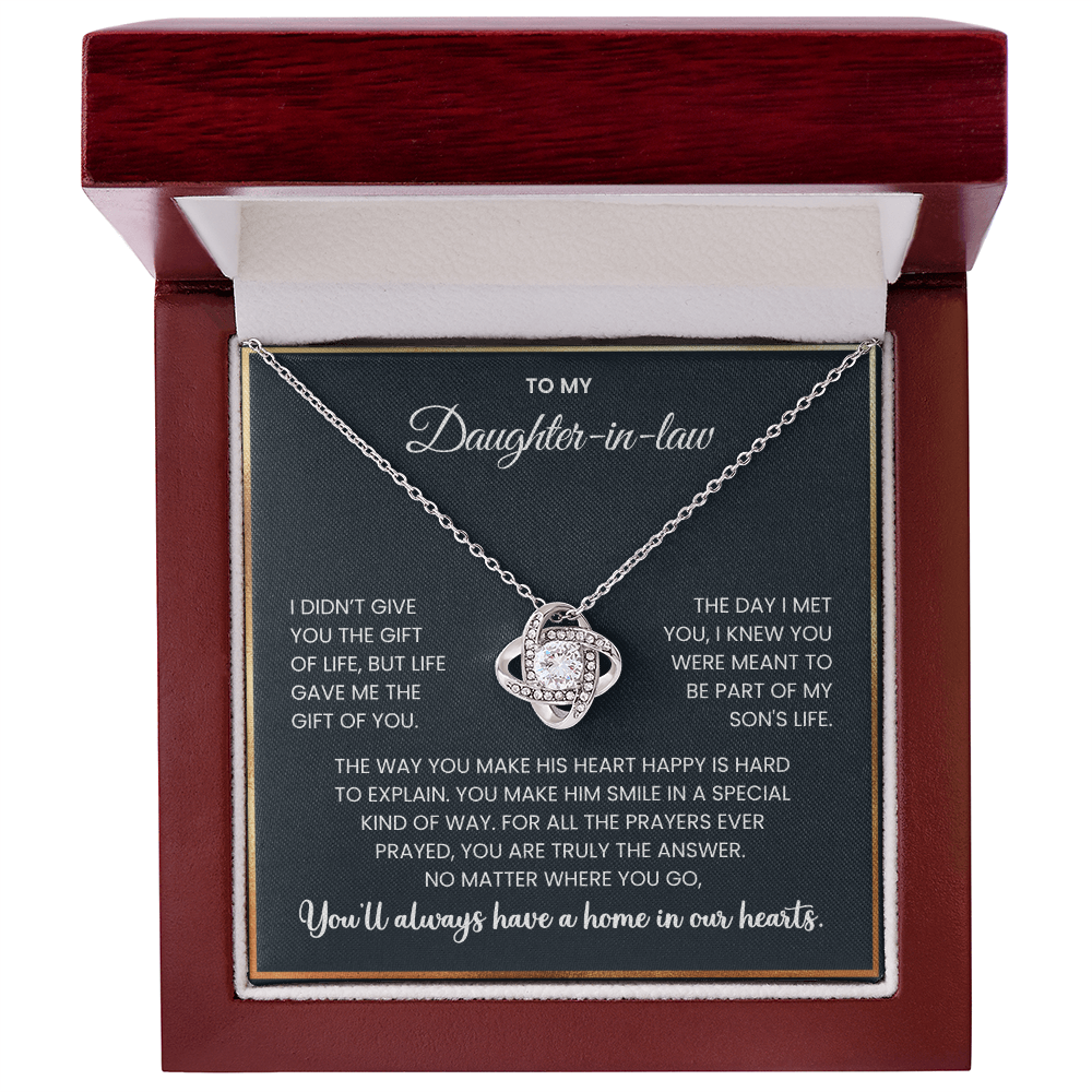 To My Daughter-in-Law -"You'll always have a home in our hearts" Love Knot Necklace