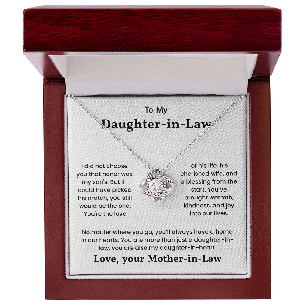 To My Daughter-in-Law – "Daughter-in-Heart" Love Knot Necklace