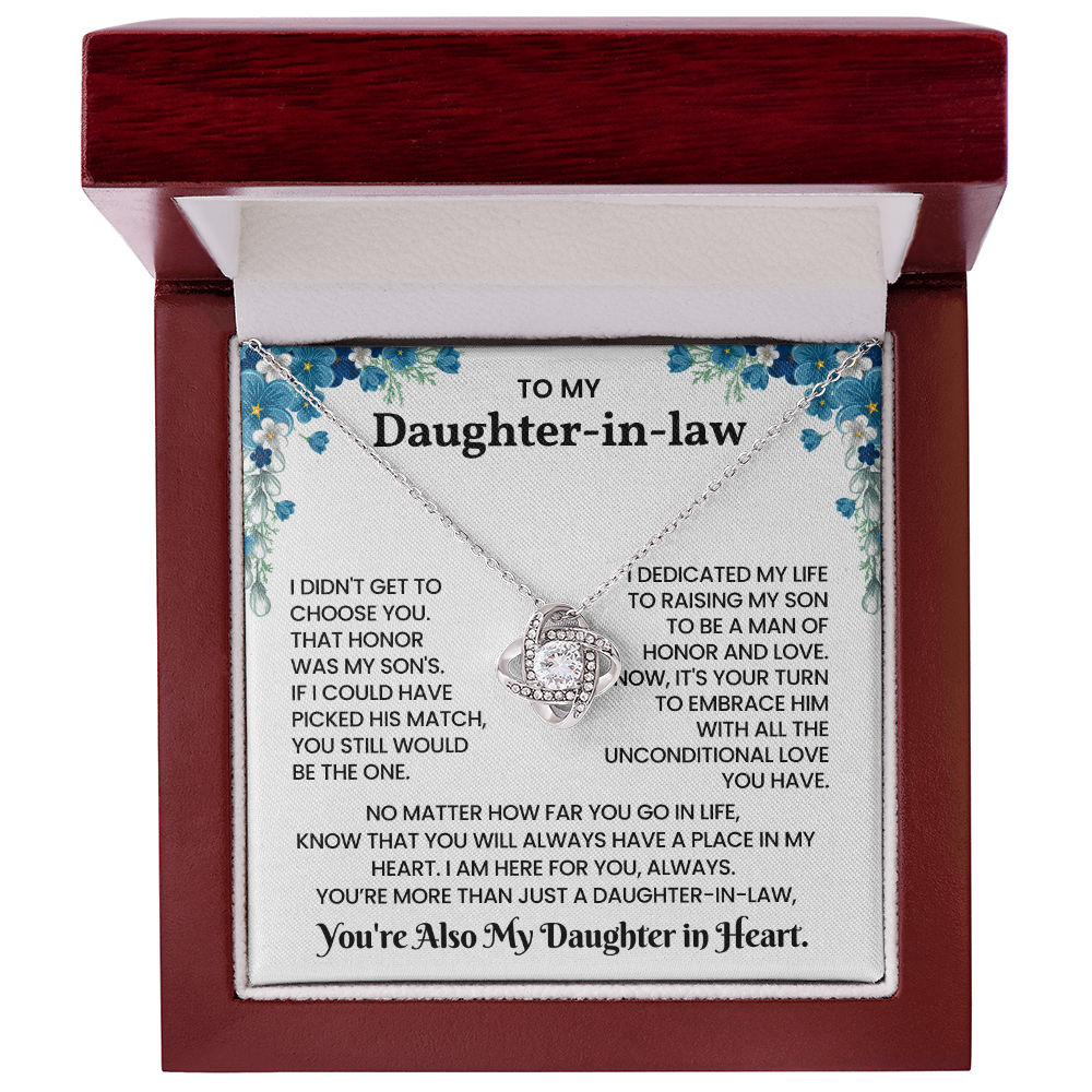 To My Daughter-in-law – “You Will Always Have A Place In My Heart” Love Knot Necklace
