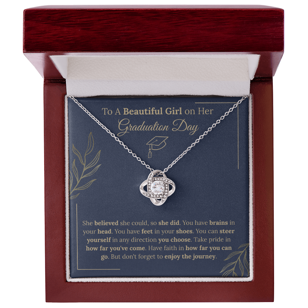 Graduation Gift: To A Beautiful Girl - "She Believed She Could"  Love Knot Necklace
