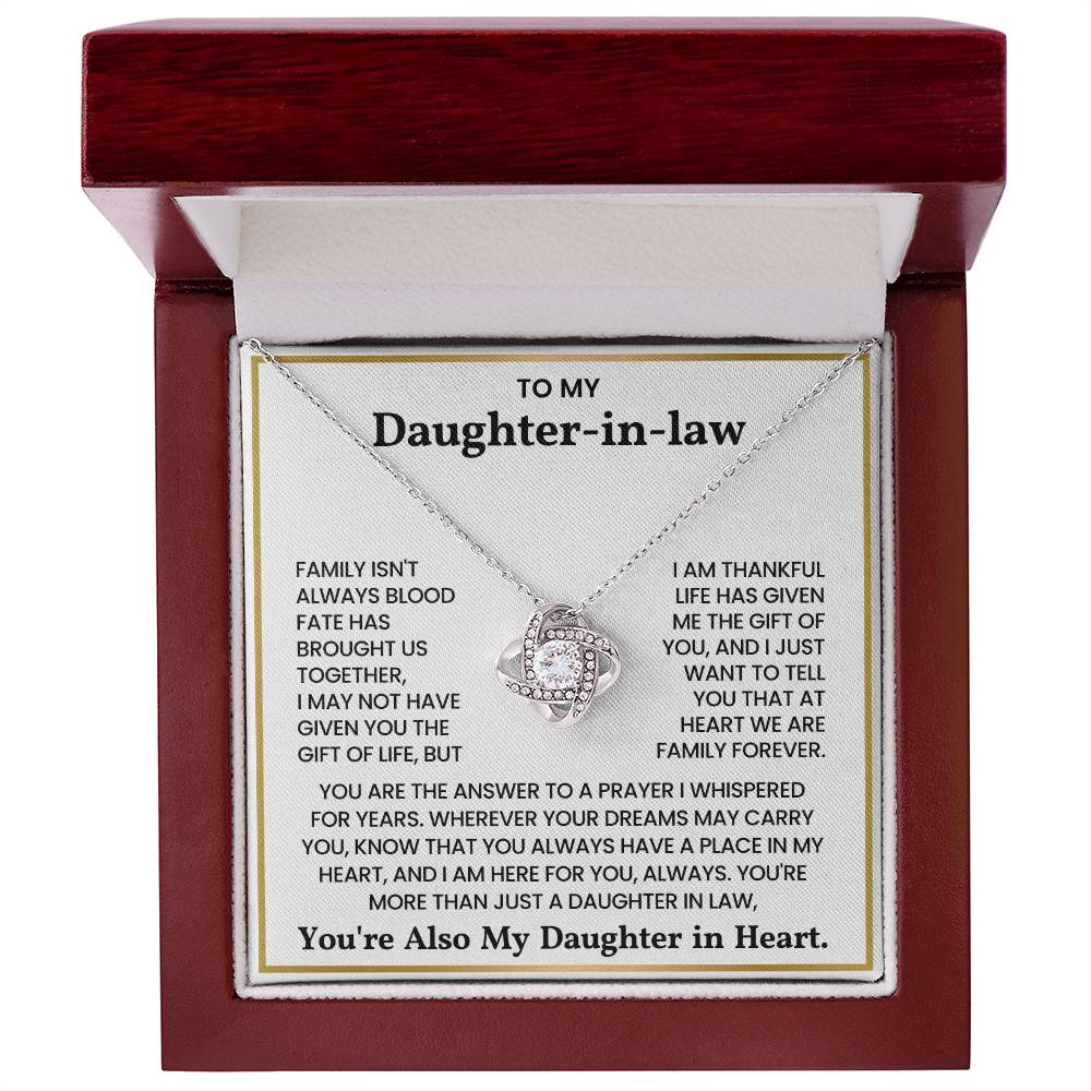 To My Daughter-in-law – “You Are The Answer To A Prayer I Whispered For Years” Love Knot Necklace