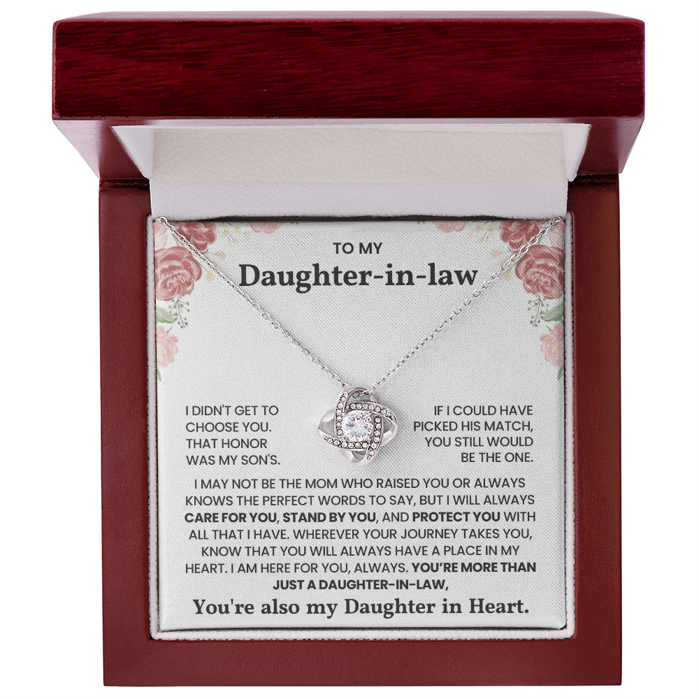 To My Daughter-in-Law – “Always Have A Place in My Heart” Love Knot Necklace