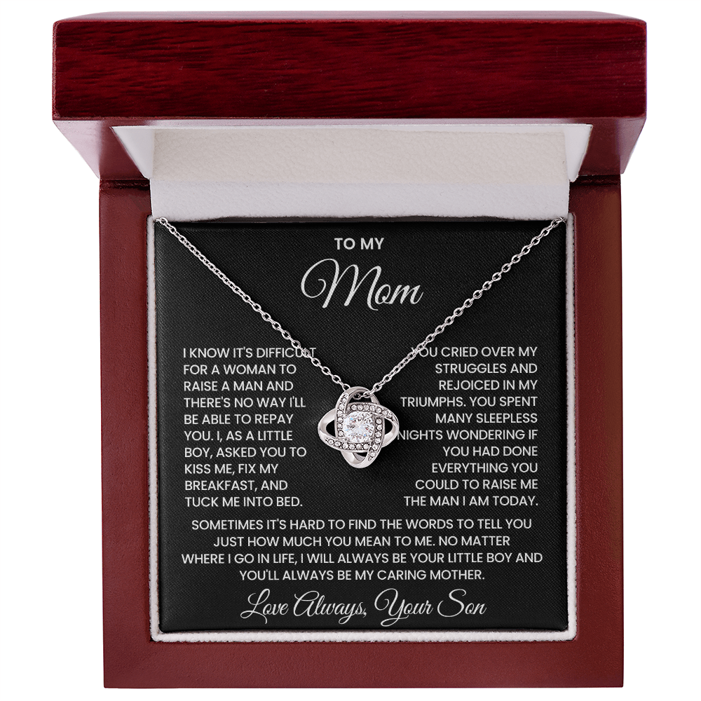 To My Mom – “Always Your Little Boy” Love Knot Necklace