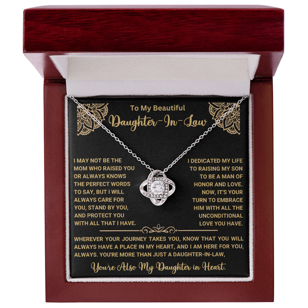 To My Beautiful Daughter-In-Law – “Daughter in Heart” Love Knot Necklace