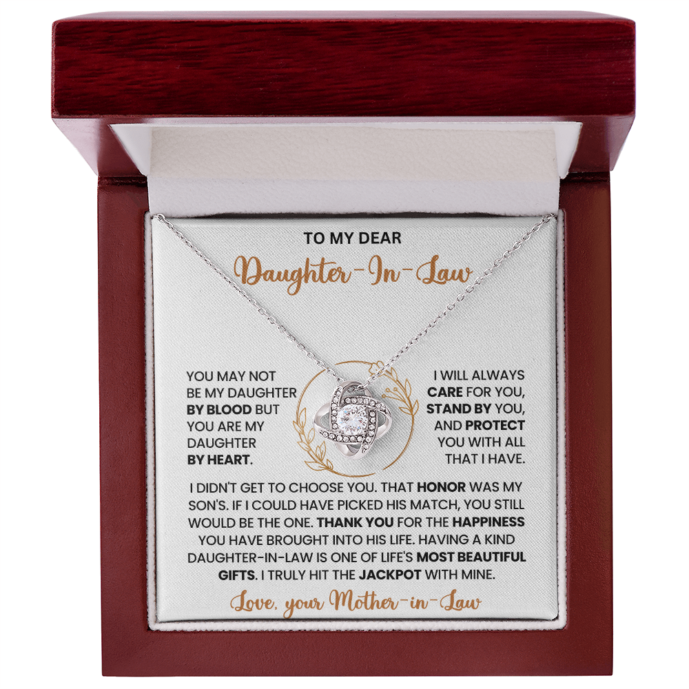 To My Daughter-in-Law – "One Of Life's Most Beautiful Gifts" Love Knot Necklace