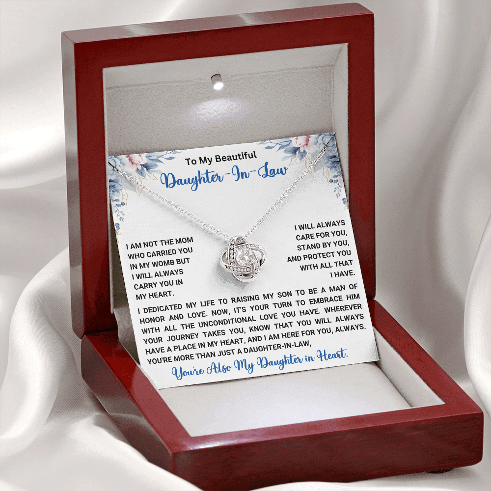 To My Beautiful Daughter-In-Law – “Carried in My Heart” Love Knot Necklace