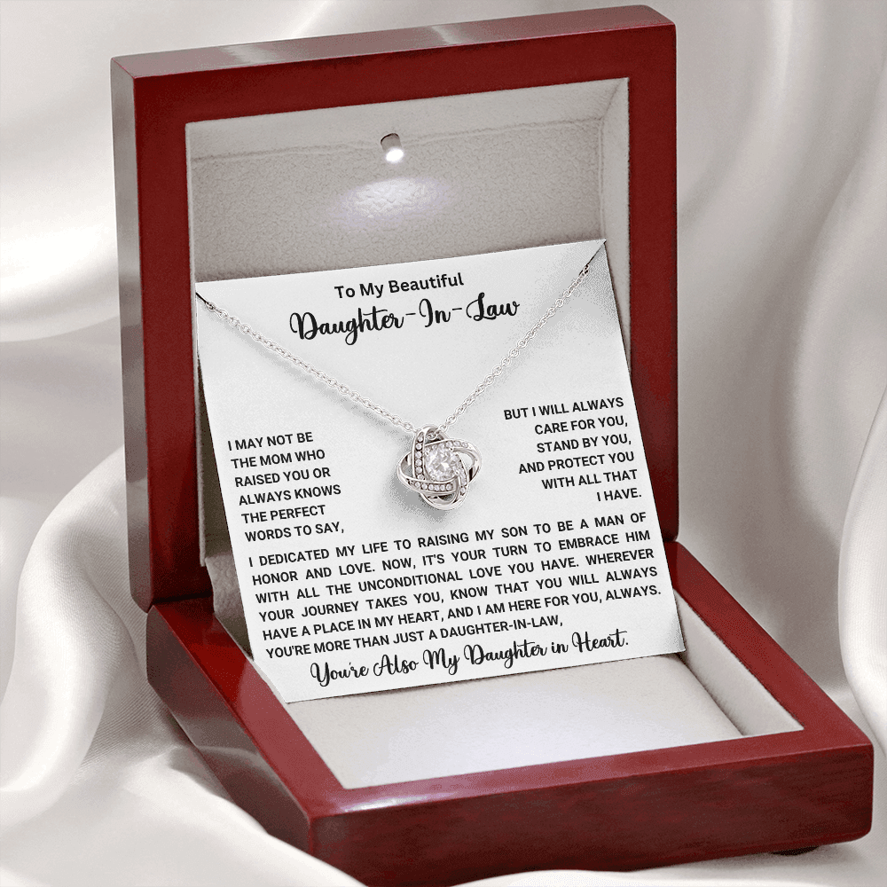 To My Beautiful Daughter-In-Law – “Daughter in My Heart” Love Knot Necklace