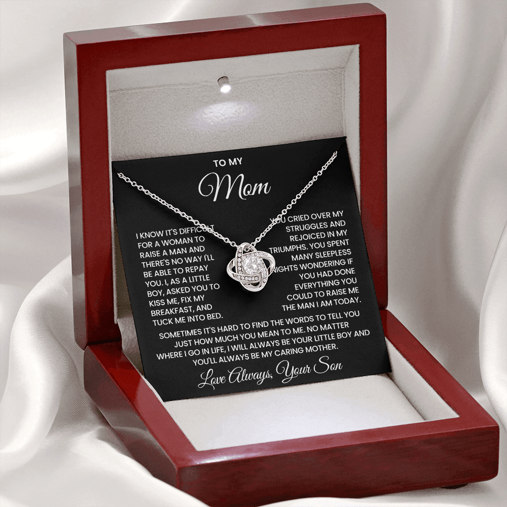To My Mom – “Always Your Little Boy” Love Knot Necklace