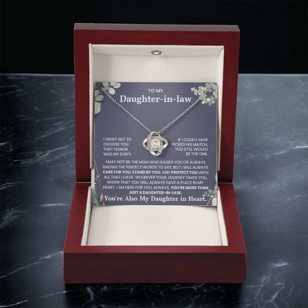 To My Daughter-in-law – “I Will Always Care For You, Stand By You” Love Knot Necklace