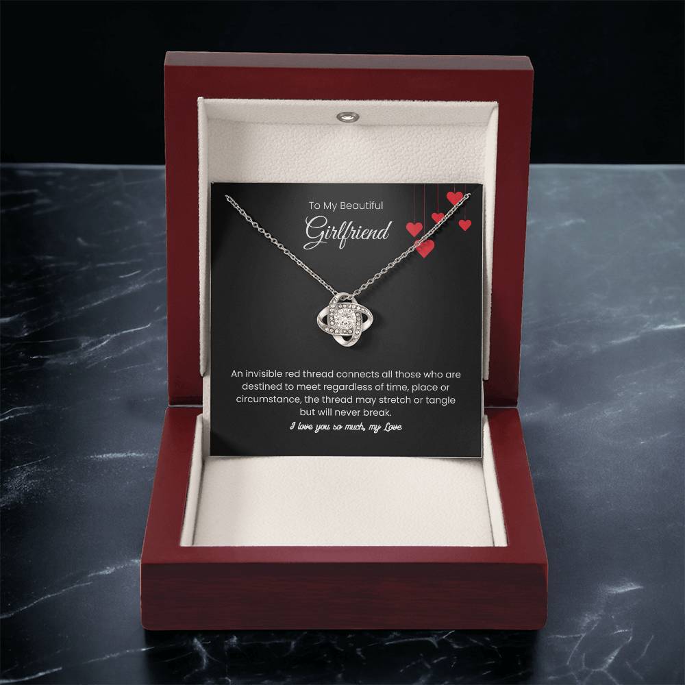 To My Beautiful Girlfriend - "The Red Thread of Fate" Love Knot Necklace