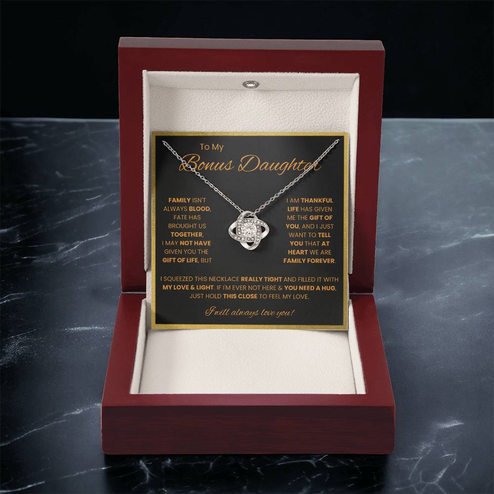To My Bonus Daughter – “Family Forever” Love Knot Necklace
