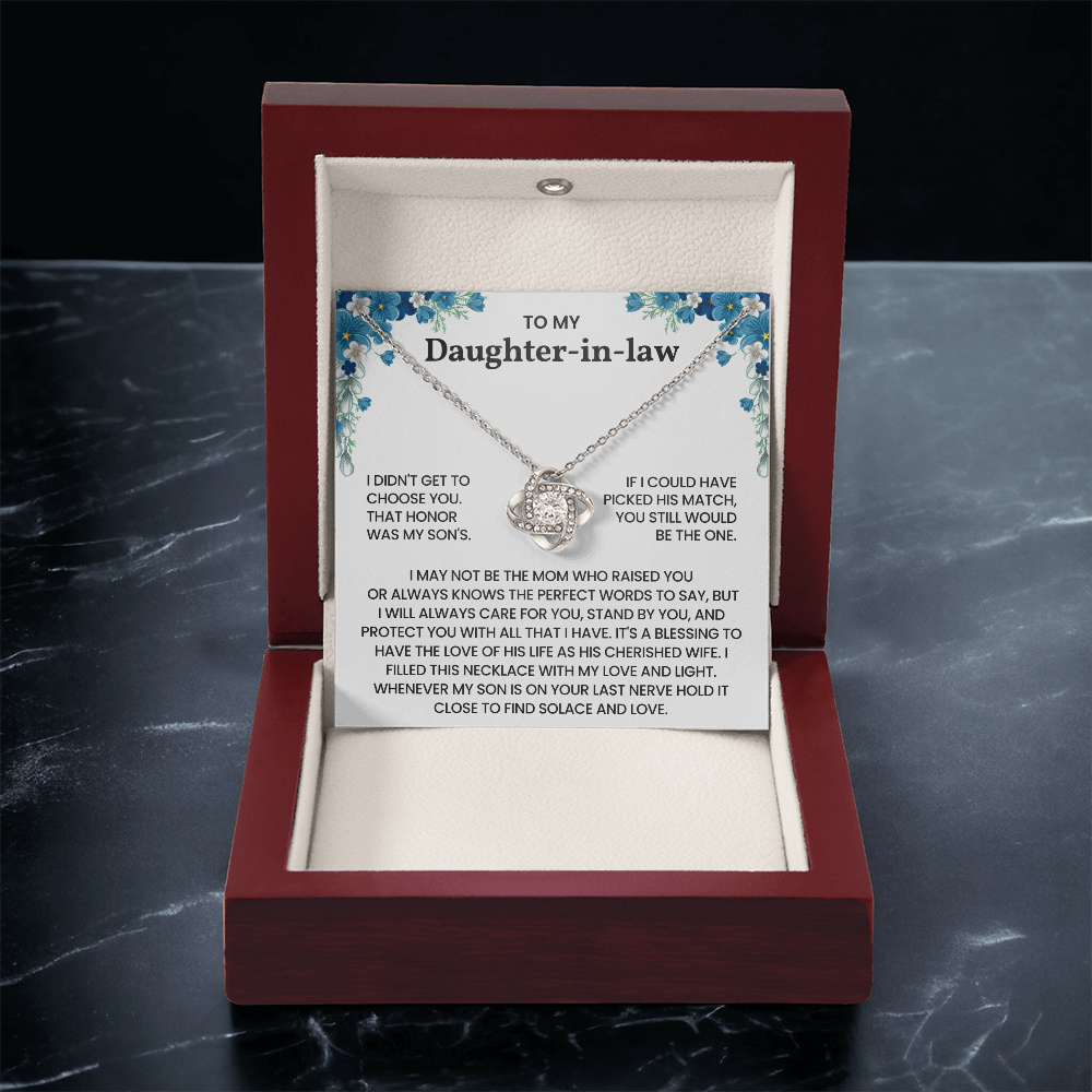 To My Daughter-in-Law – "A Blessing to Our Family" Love Knot Necklace